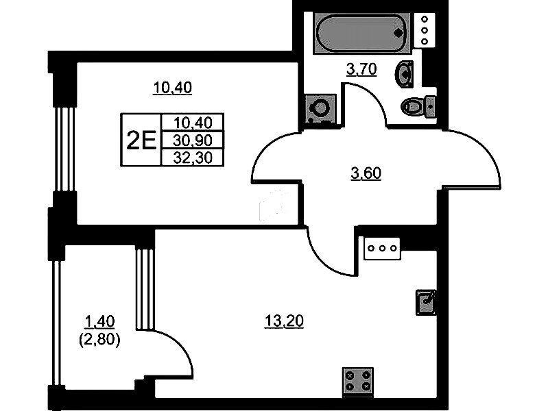 1-комнатная квартира 32.3 м², 12/13 эт., ЖК «Тайм Сквер»